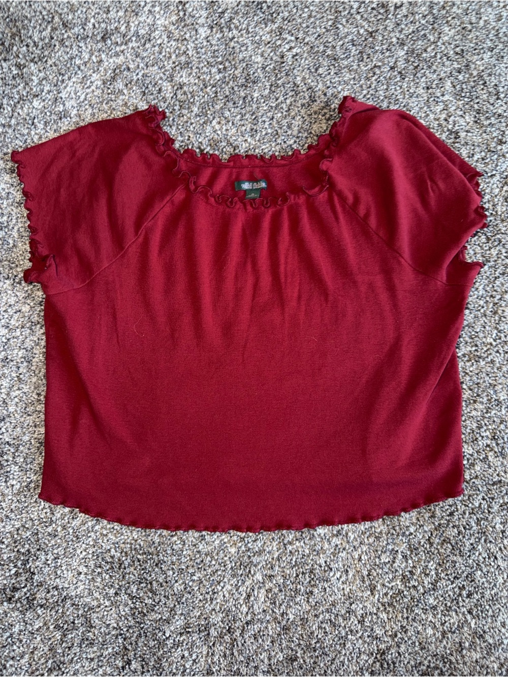 wild fable Burgundy Ruffle-Edge Crop Top